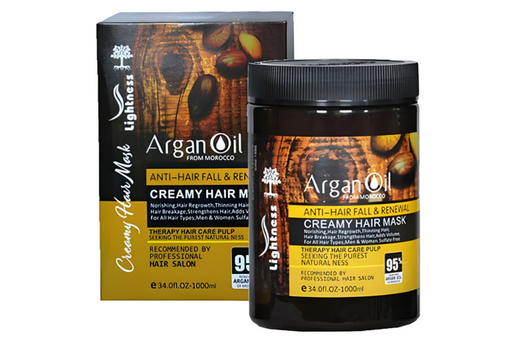 ماسک مو تقویت کننده لایتنس مدل Argan Oil فاقد سولفات مناسب انواع مو حجم 1000 میلی لیتر